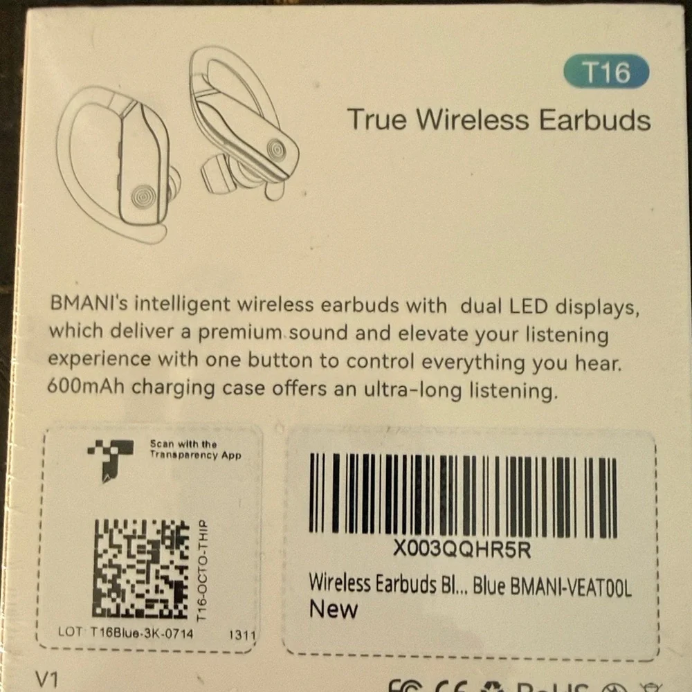 Wireless Earbuds Bluetooth w 80H Playtime LED Display Case, Over-Ear Hook w Mic - Picture 8 of 9